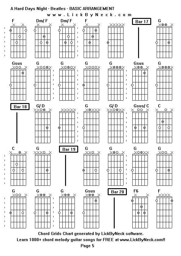 Chord Grids Chart of chord melody fingerstyle guitar song-A Hard Days Night - Beatles - BASIC ARRANGEMENT,generated by LickByNeck software.